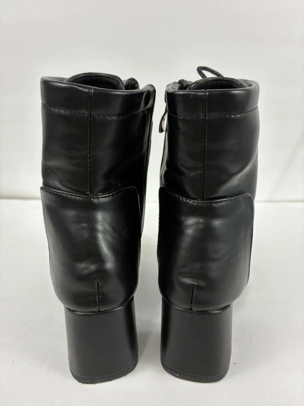 Witchy Lace-up Witch Boots Black Square Toe Fitted Ankle Smooth Vegan Leather